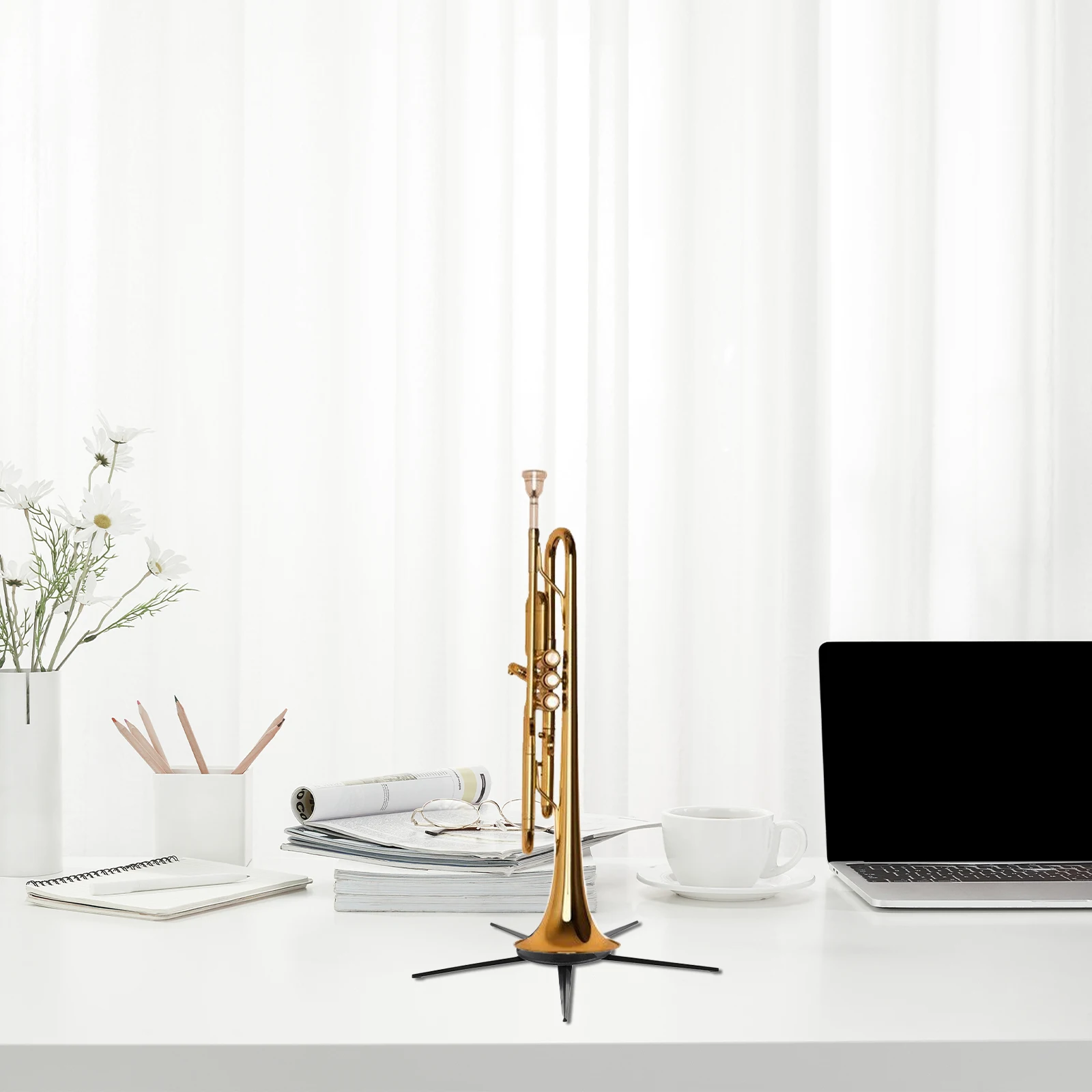 

5-Leg Trumpet Stand Zinc Alloy Foldable Detachable Stable Holder for Sax Flugelhorn Compact Space-Saving Display Rack