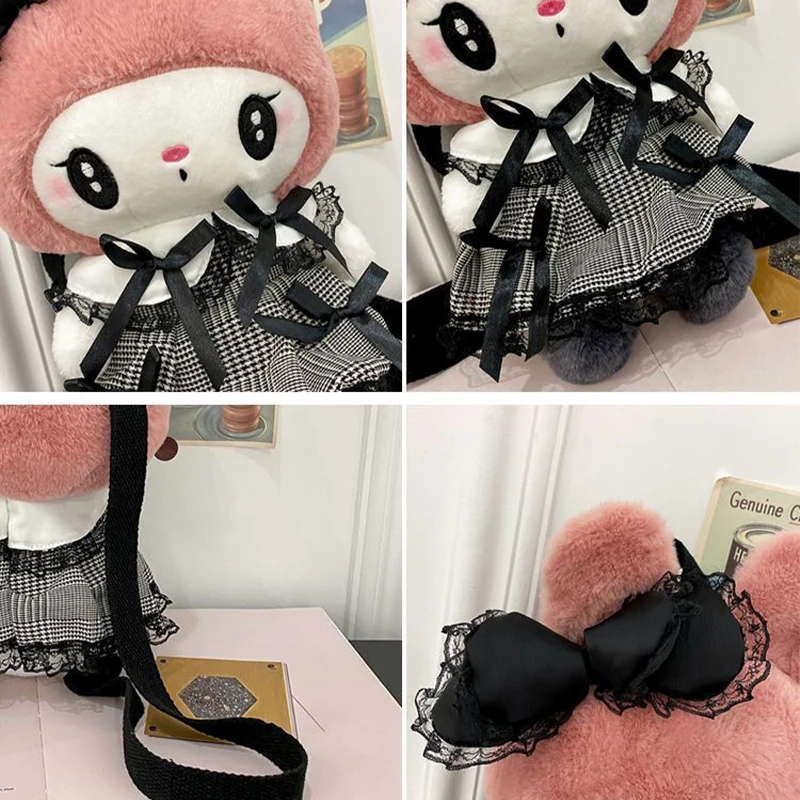 Plushie Sanrio Plush Backpack Kuromi My Melody Shoulder Bag Large Capacity Kawaii Lolita Plush Stuffed Animal Doll Kids Toy Gift