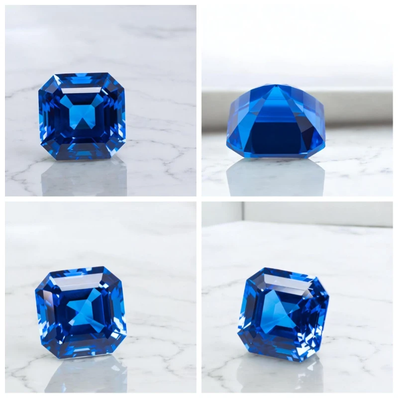 Laborgezüchteter Kobalt-Spinel in Asscher-Schliff, Blaue Farbe, Edelstein für DIY-Ring-, Halsketten- und Ohrringherstellung, Materialien wählbar, Zertifikat verfügbar – Detail 6