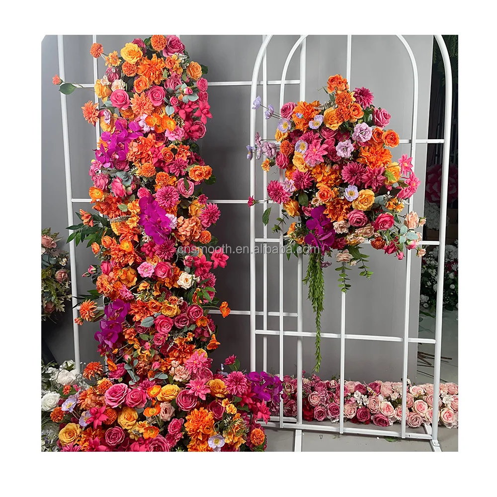 

Hot Sale Wedding Flower Runner Backdrop Yellow Arch Flower Arrangement for Wedding Decoration