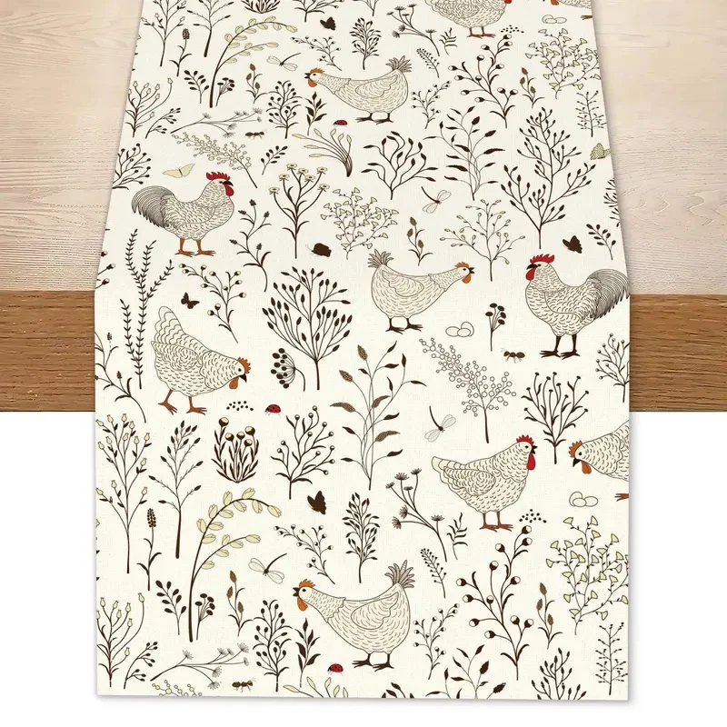 

Скатерть-дорожка с узором из курицы и листьев деревьев, 1 шт., в фермерском стиле, эстетичная декоративная скатерть для домашней вечеринки