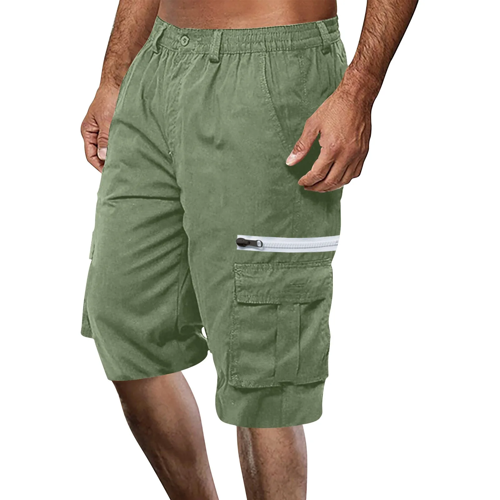 

Men's summer multi pocket workwear shorts solid color elastic waist casual cargo shorts outdoor hiking shorts sports shorts