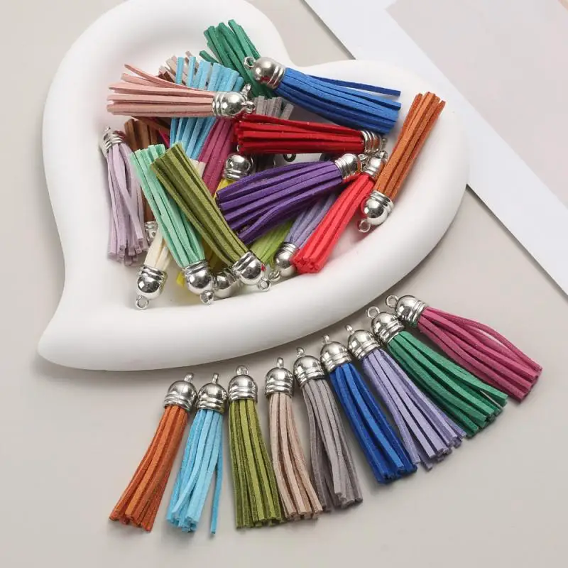 20Pcs Charm Colorful Leather Tassel Pendants For Jewelry Making DIY Handmade Keychain Keyring Phone Chain Straps Accessories