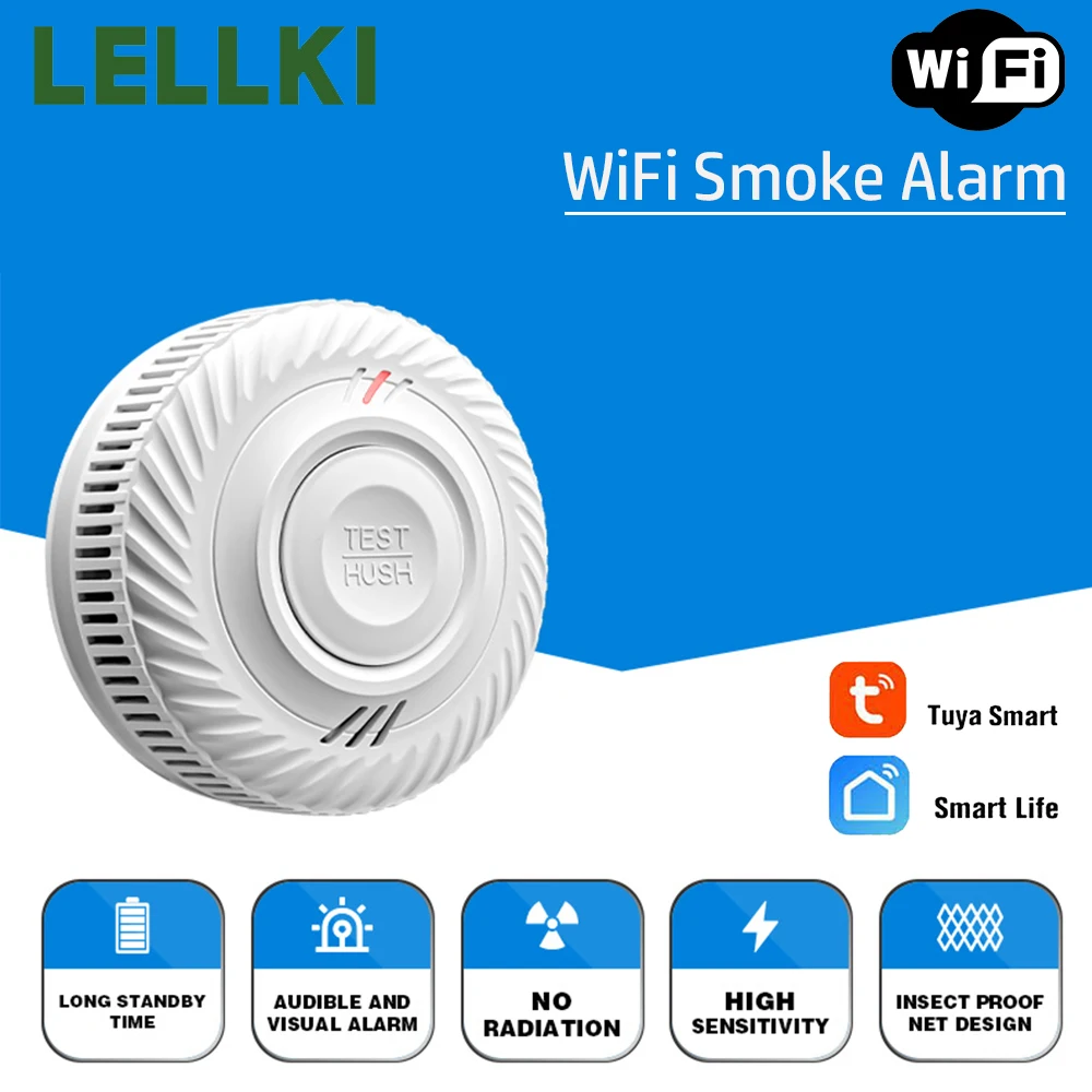 LELLKI WiFi Rauchmelder Lange Batterielebensdauer Brandschutz 85DB Sound Security System Feuerwehr Tuya Smart Life APP-Steuerung