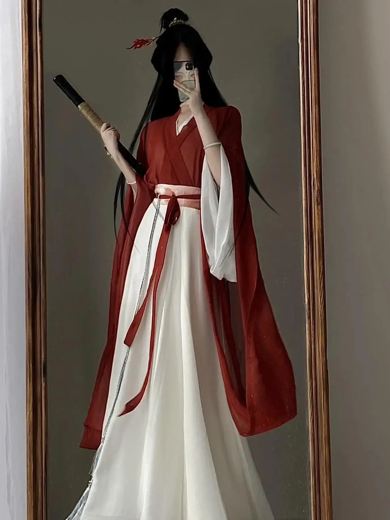 لعب الأدوار Hanfu المرأة نمط عبر طوق الخصر طول ثمانية عجزا تنورة الدول المتحاربة رداء مجموعة كرنفال حفلة جمع