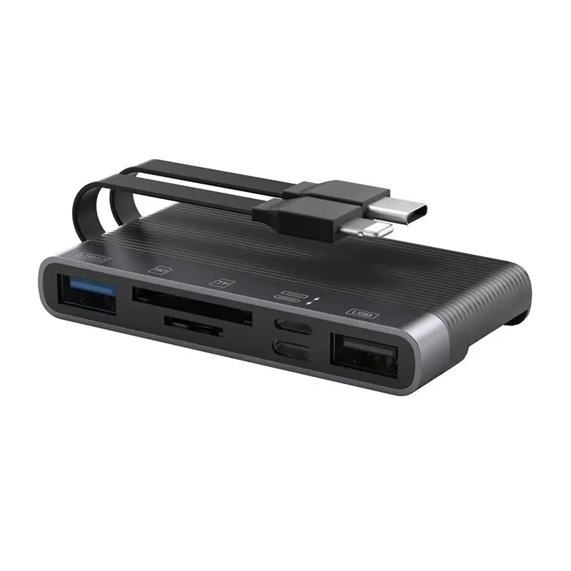 A29F-USB 3.0 HUB 6 Ports Type-C&LAN Dual Cable To SD/TF Card Reader Convertor For  Type-C Cell Phone Computer Adapter