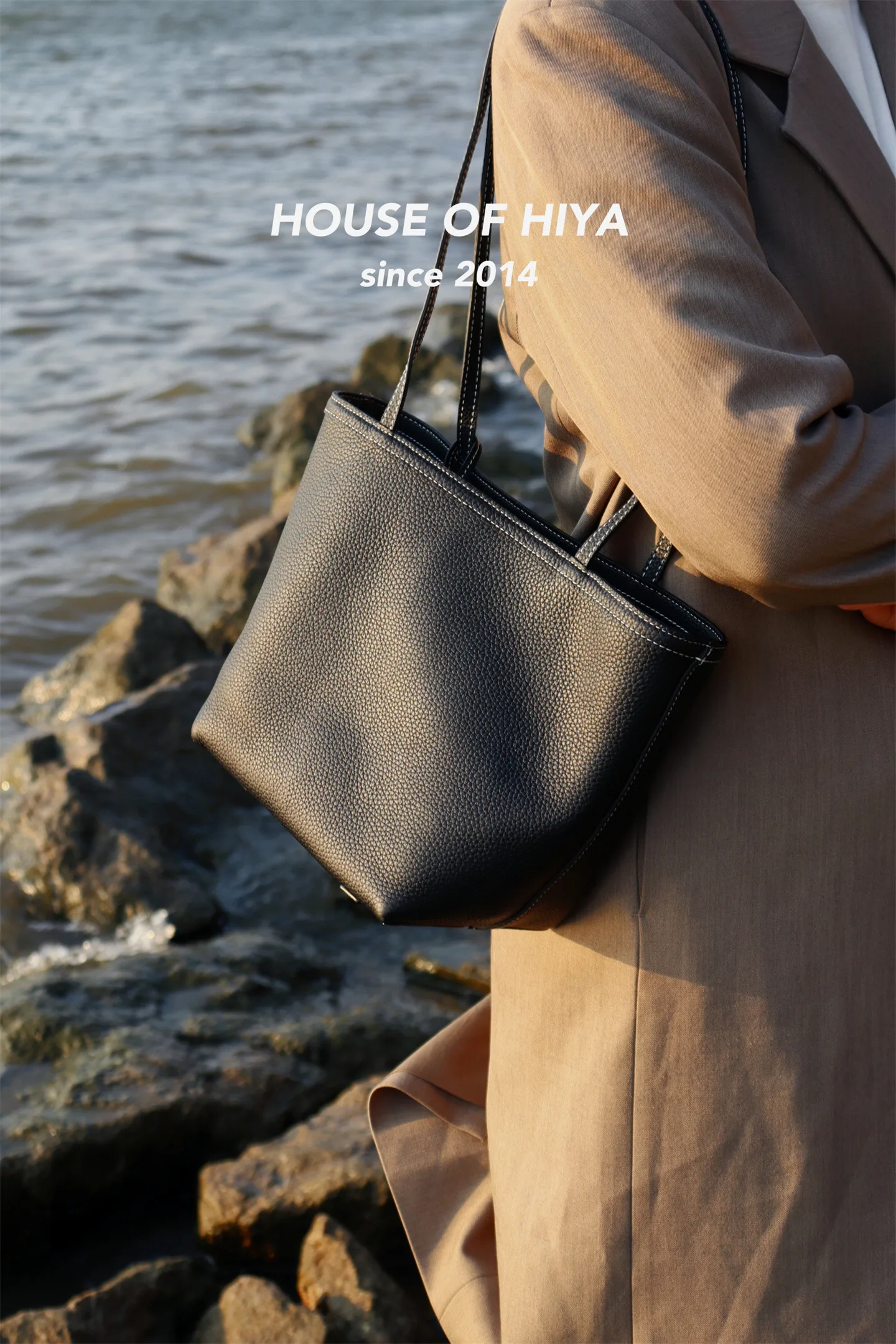 HOUSE OF HIYA Slim Strap Top Grain Leather Shoulder Tote Bag  (Featuring Pebbled Top Grain Leather)