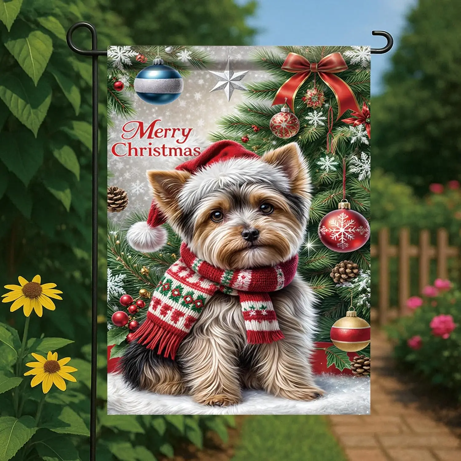 عيد الميلاد حديقة العلم يوركشاير جحر الكلب العلم عيد الميلاد عطلة ديكورات للباحة 12x18 بوصة مزدوجة الوجهين في الهواء الطلق الشتاء راية HZZ