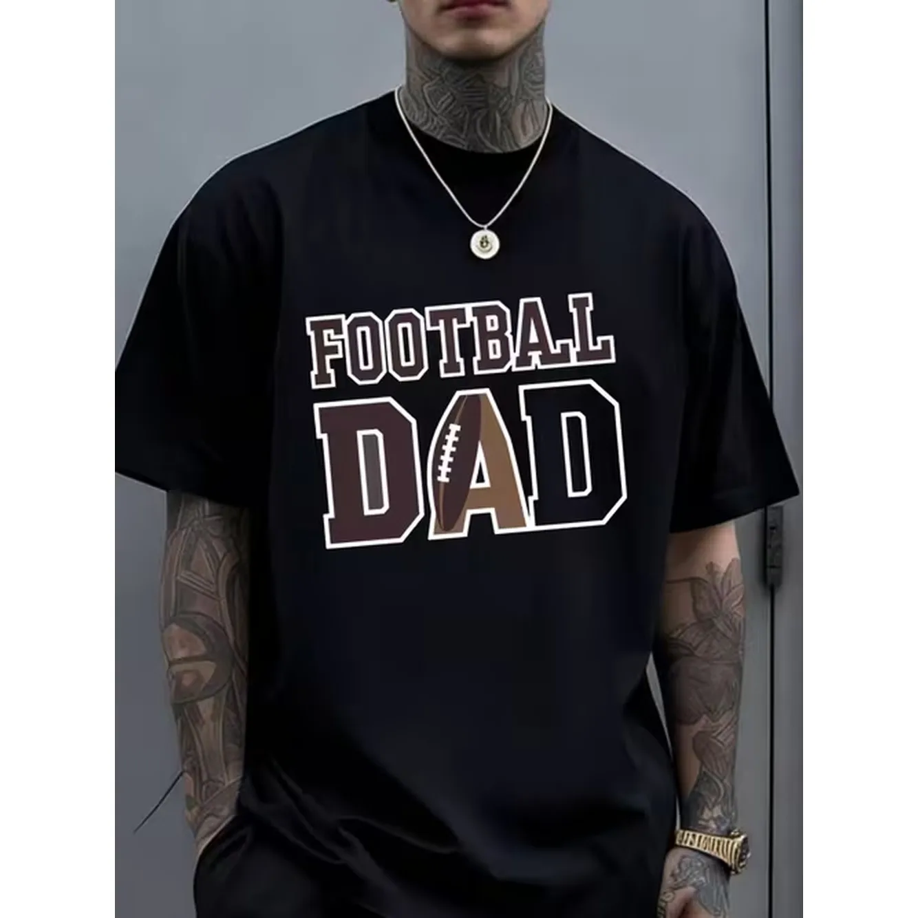 Item Picture 1PC Men Football Dad Print Short Sleeve Crew Neck Casual Shirt with Football Jersey Machine Washable Suitable for Events Casual Attire Gifts for Soccer Dads