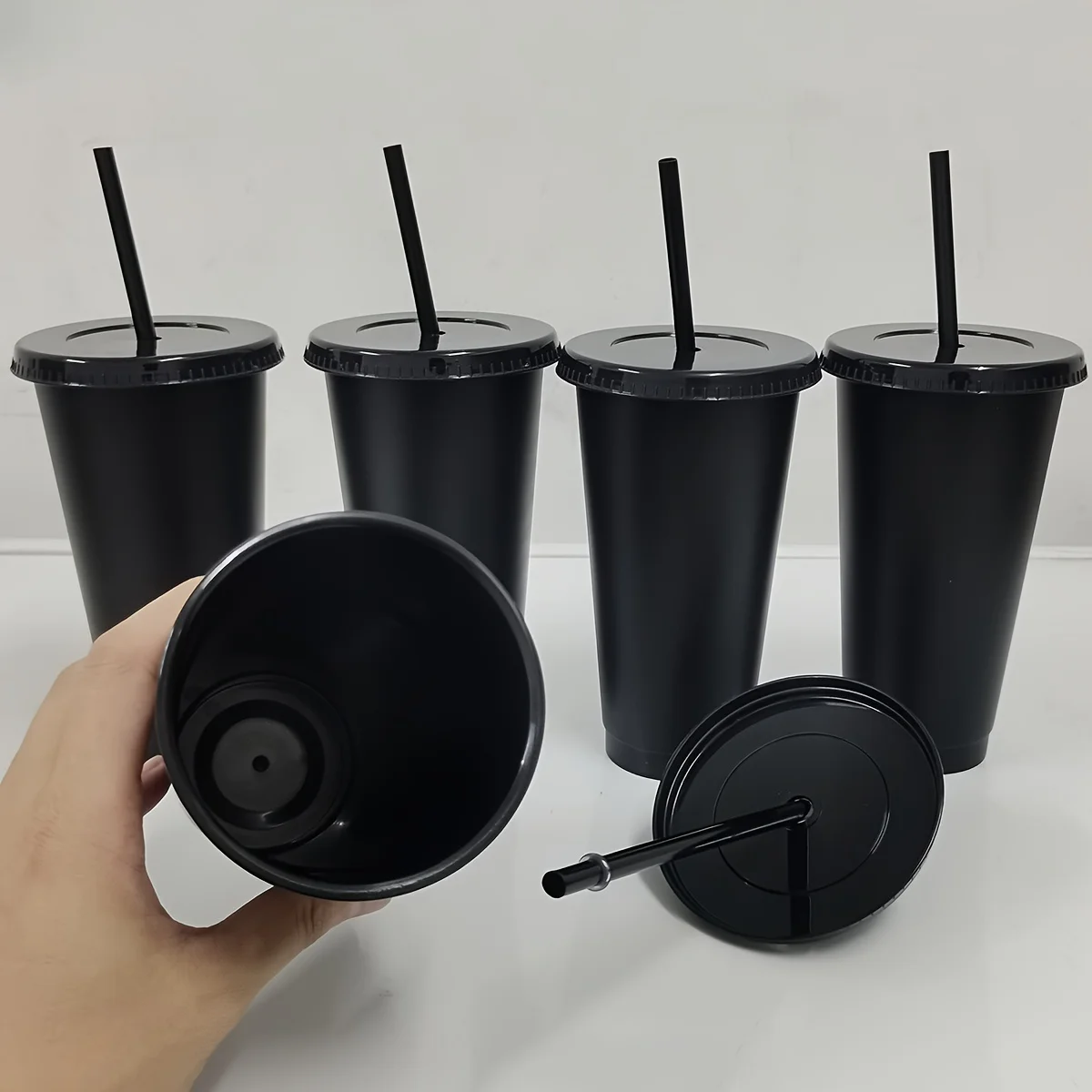 5pcs, 24.01oz Tumblers With Lids And Straws Reusable Plastic Cups Iced Coffee Large Water Bottle Party Cold Mug Summer Drinkware