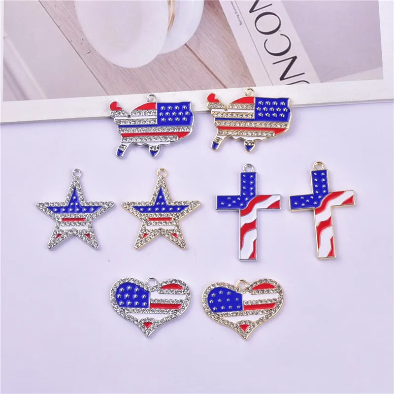 100PCS Unique Alloy DIY Pendant: Star Map Heart Cross Charms American Flag Design Jewelry for Independence Day Celebration