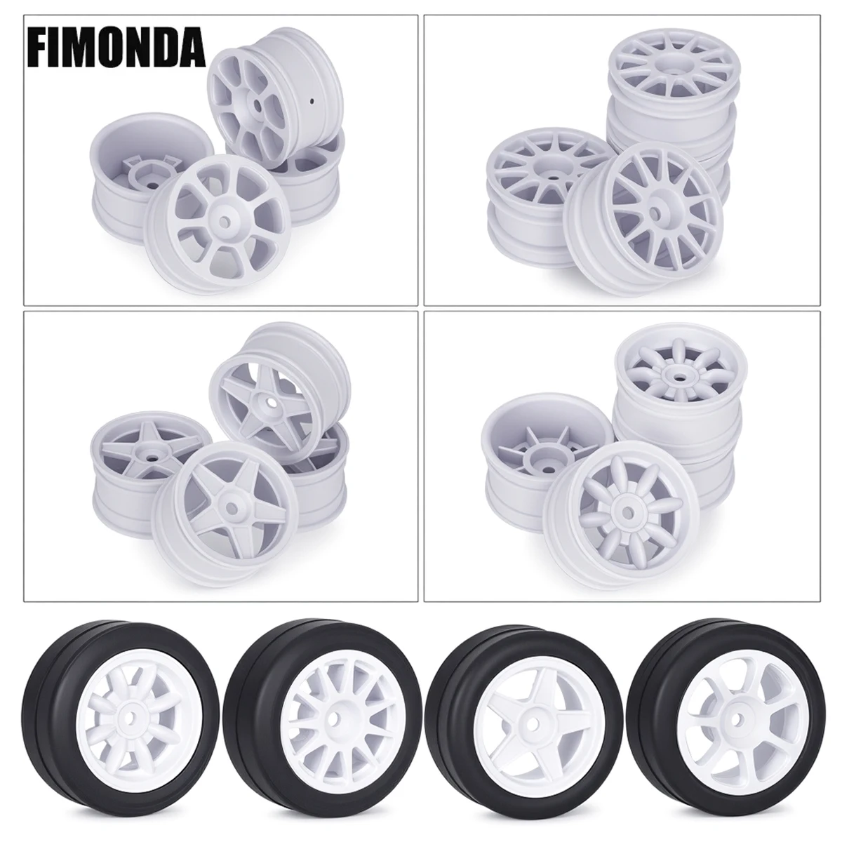 4 Piezas de Ruedas de Carreras de Plástico de 42 mm y Neumáticos de Goma con Espuma Interna para Autos RC 1/10 1/12 TAMIAY M03 M04 M05 MB01 MF01 XM01 SW01
