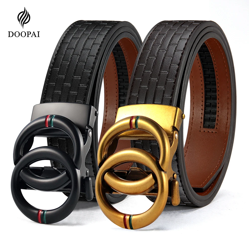 DOOPAI Mens Leather Belt Multiple Colors Automatic Available Belts Leisure Fashion Ratchet Belts for Men Pants Waistband