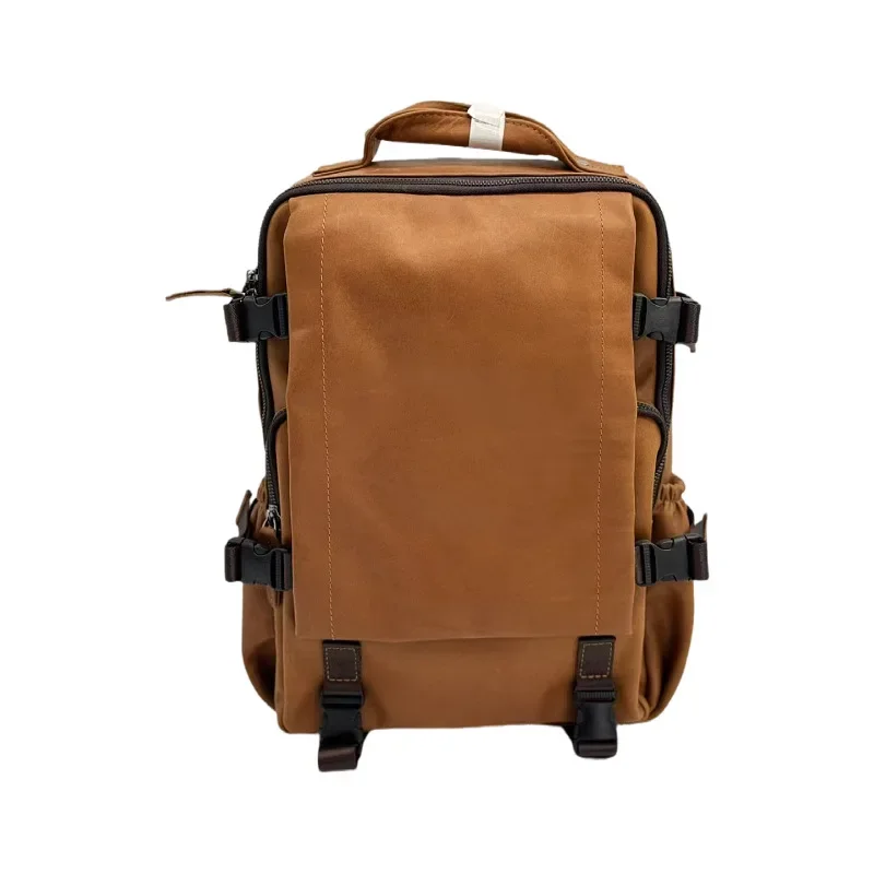 Large capacity travel leather backpack, first layer cowhide college style backpack