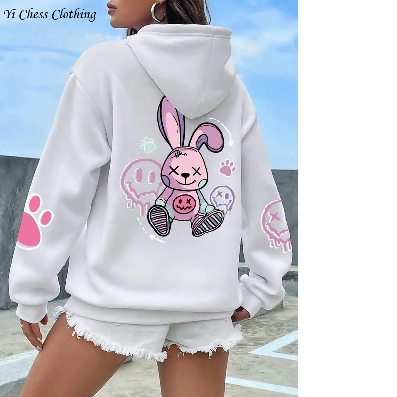 2024 Autumn New Women's Fashion Hip Hop Street Cartoon Cute Casual Print Hoodie Large Loose Sweatshirt hoodies