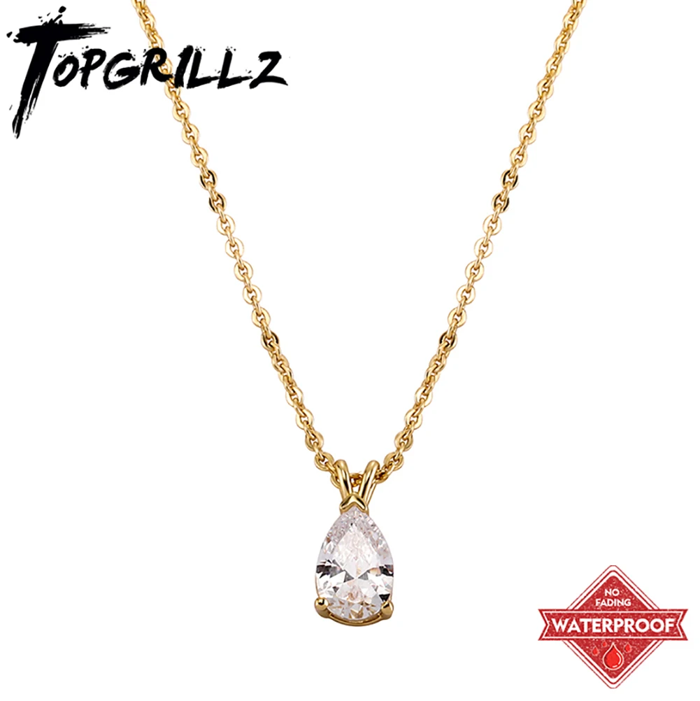 

TOPGRILLZ New Waterproof Color Retention Drop Pendant with Pearl Tail Women's Necklace Simple and Elegant Wedding Jewelry