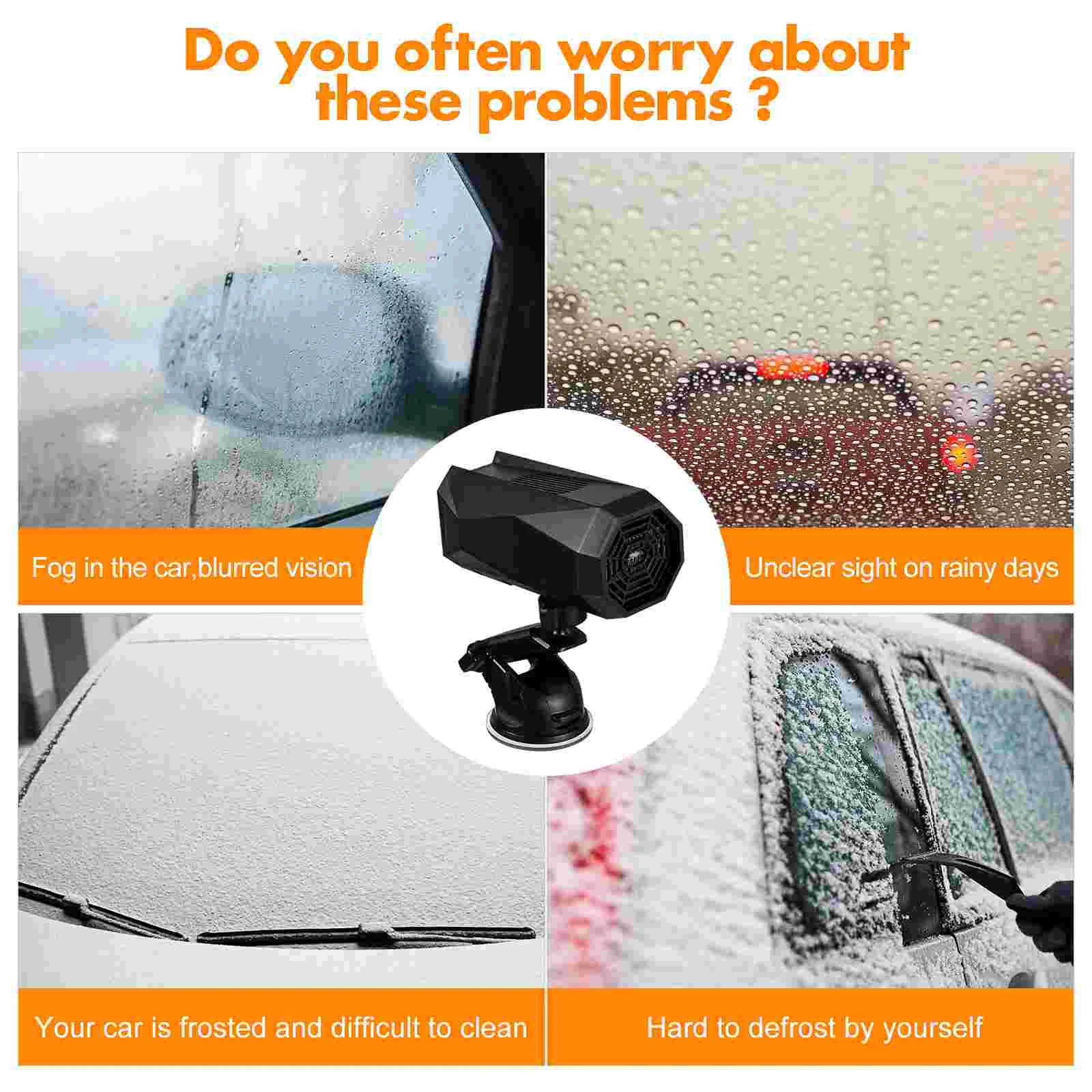 Heating Car Package Heater Portable Suction Cup Holder Front Windshield Defrost Defogger Fan Vehicle