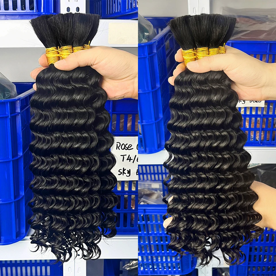Cabello humano a granel de onda profunda para trenzar, rubio y marrón, rizado brasileño, para micro trenzas, sin cinta 2