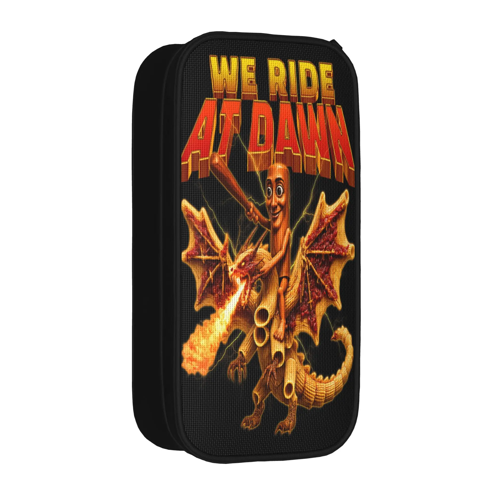 We Ride At Dawn Tung Sahur Riding Dragon Cannelloni Meme Pencil Case Double Layer Pencil Bag Students Large School Pencil Cases