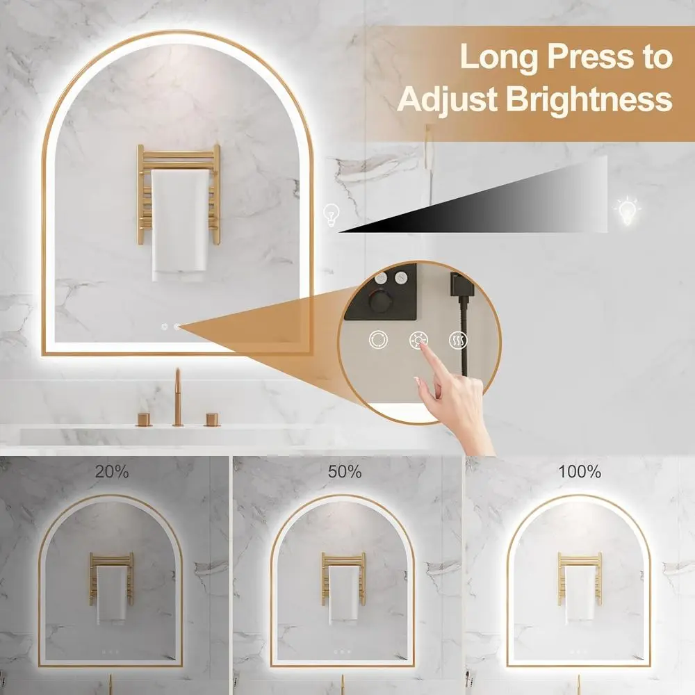 مرآة حمام LED بدون ضباب مقاس 30 × 36 مع إضاءة ذهبية برتقالية، قابلة للتعتيم، 3 خيارات ألوان، تحكم باللمس، مقاومة للكسر #5