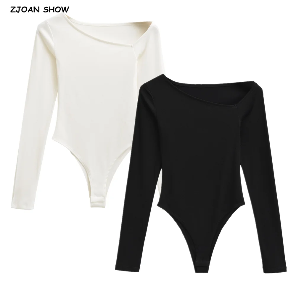 

Осенний боди с диагональным вырезом на одно плечо и длинными рукавами, женский короткий комбинезон в американском стиле ретро, тонкие комбинезоны, облегающие комбинезоны