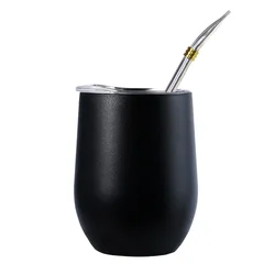 Juego de taza de té y Bombilla Mate de acero inoxidable de doble pared, incluye calabaza Mate de Yerba (taza) con una Bombilla