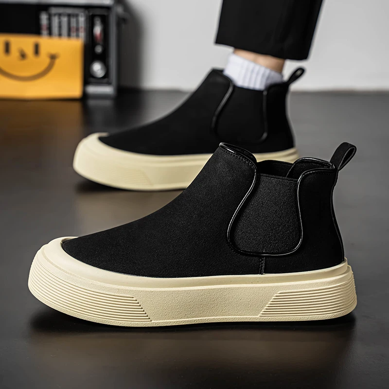 남성 두꺼운 밑창 스웨이드 숏 부츠 레트로 가을 겨울 편안하고 패셔너블한 키높이 부츠 캐주얼 젊은이용