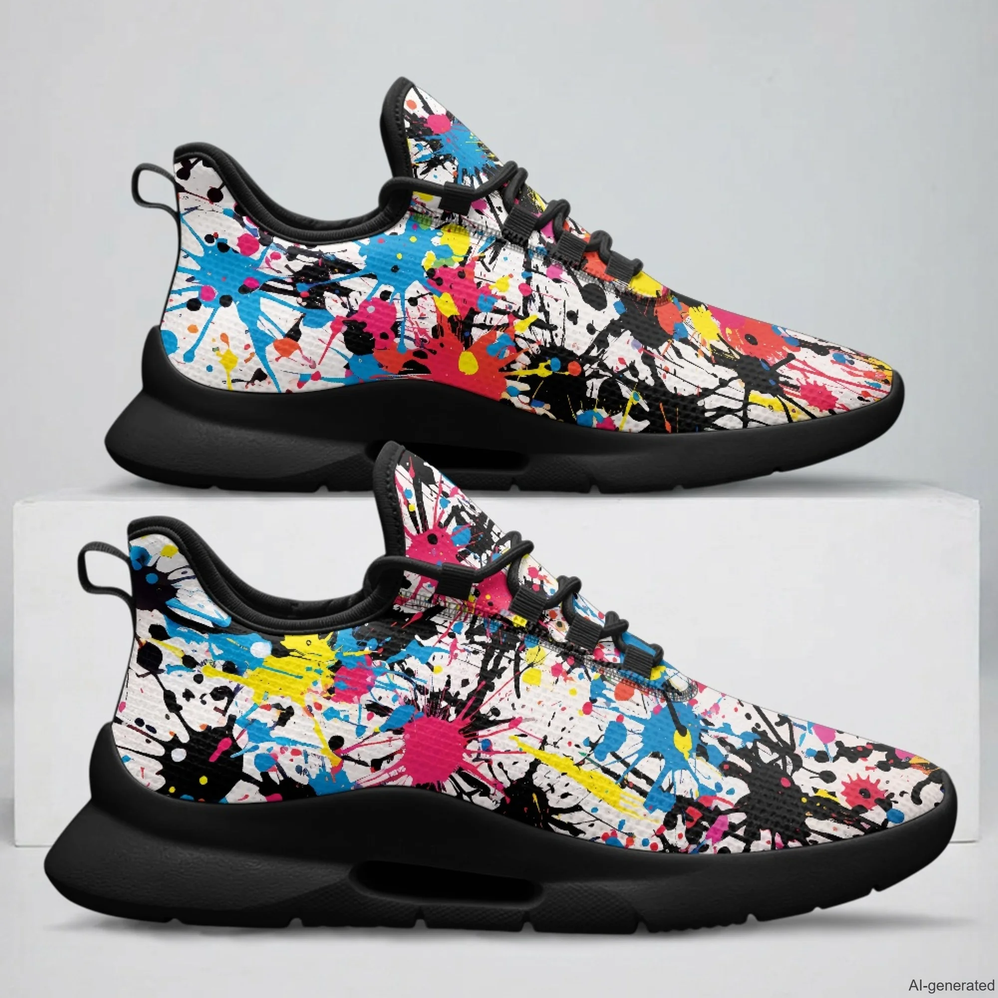 XIXIRIMIDO Lace-up Casual Shoes Splashed Ink Print Men's Sneakers Breathable Mesh Walking Shoes Women's Fashion Shoes 35-48
