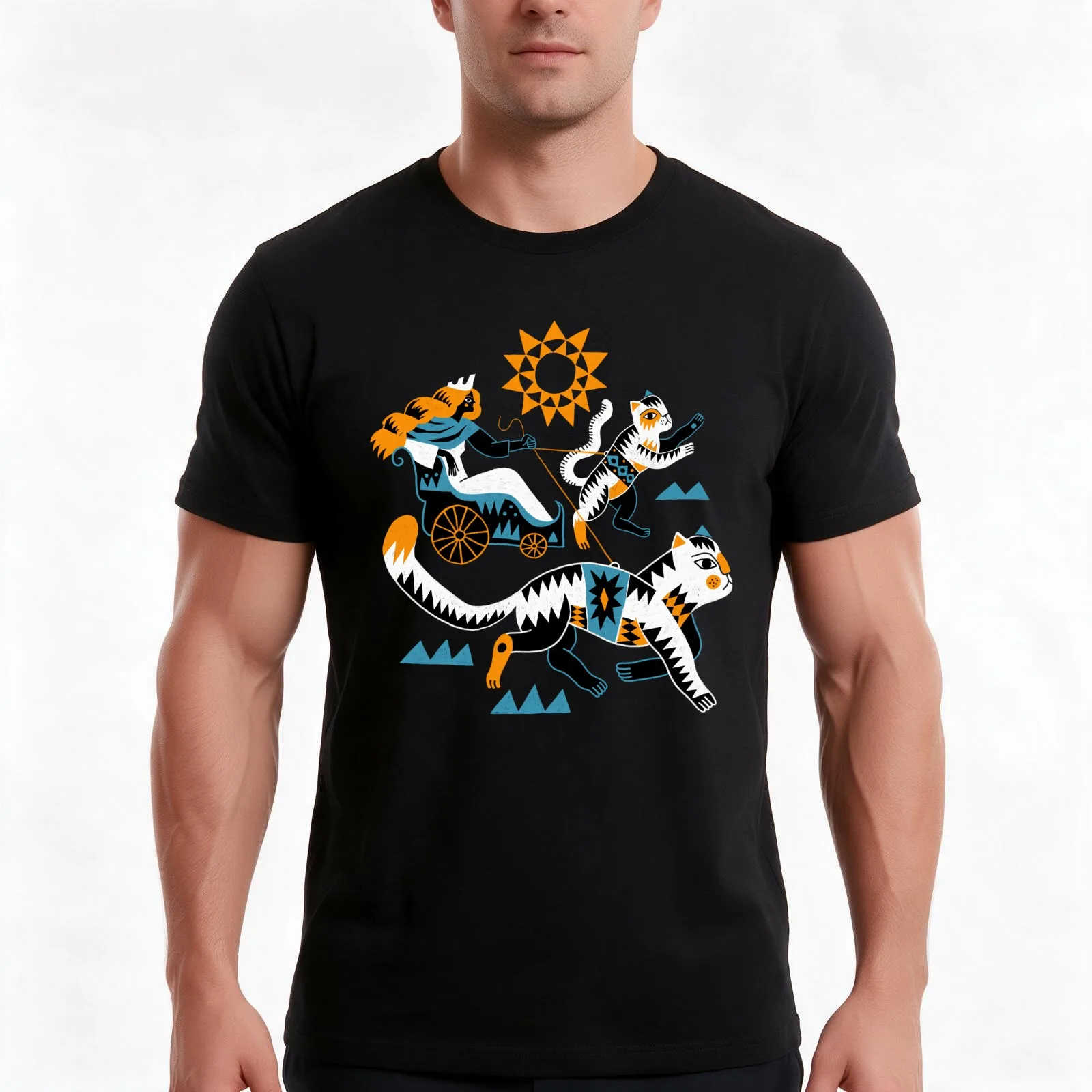 Freya and her riding cats T-Shirt Summer Casual Cotton Tee Oversized Streetwear Tops Vintage Graphic Print Unisex Men Women
