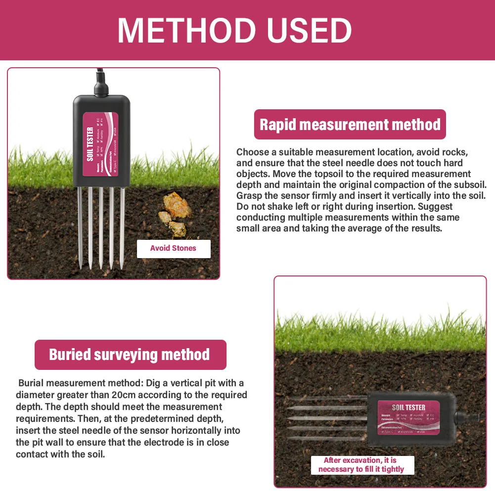 8-in-1 Bodentester NPK PH-Meter EC Temperatur Feuchtigkeits- und Fruchtbarkeitsdetektor IP68 Wasserdichter Sensor für Smart Farming und Garten – Detail 10