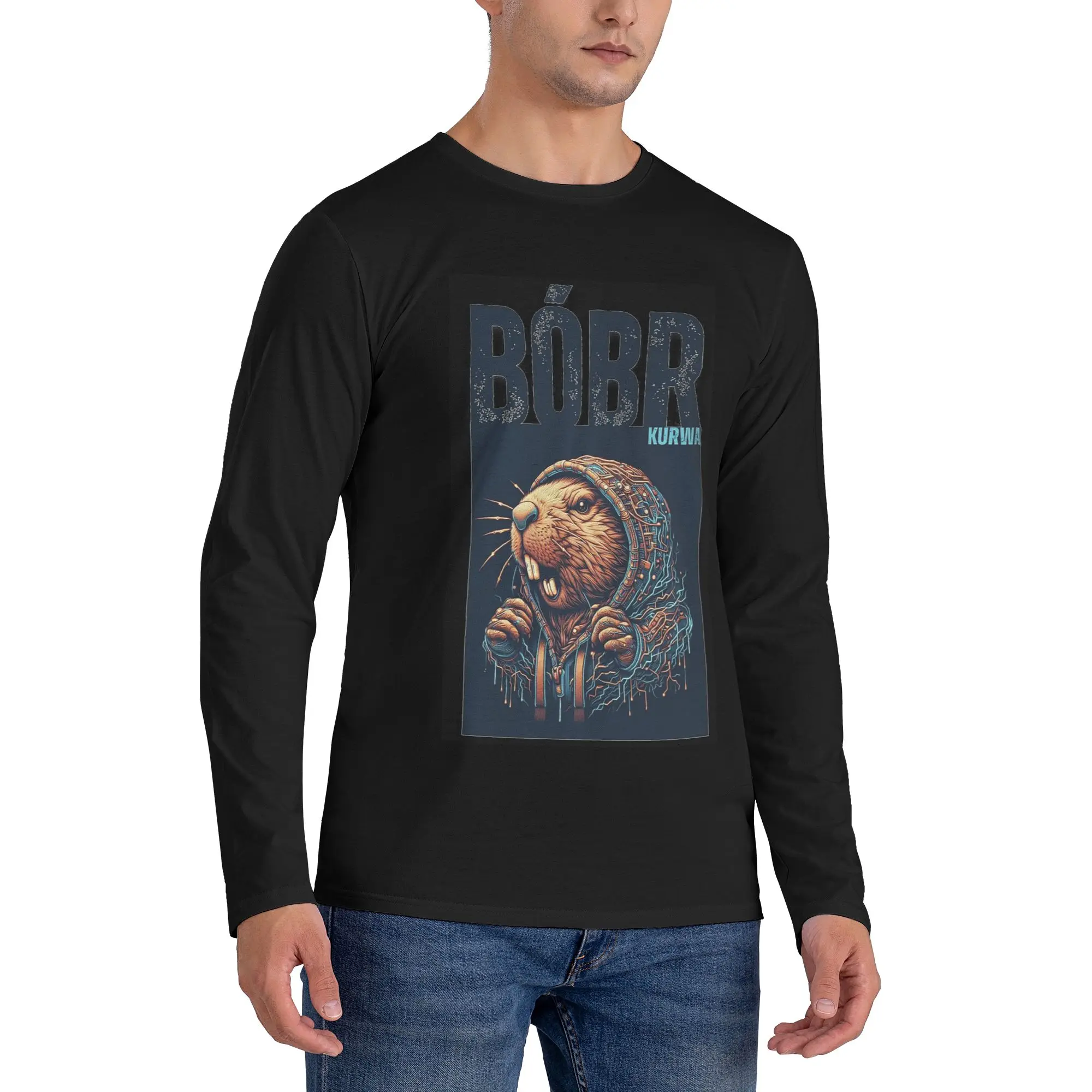 

Мужская футболка с длинными рукавами Bober Bbr Beaver, повседневные футболки с круглым вырезом, весенне-осенние мужские топы