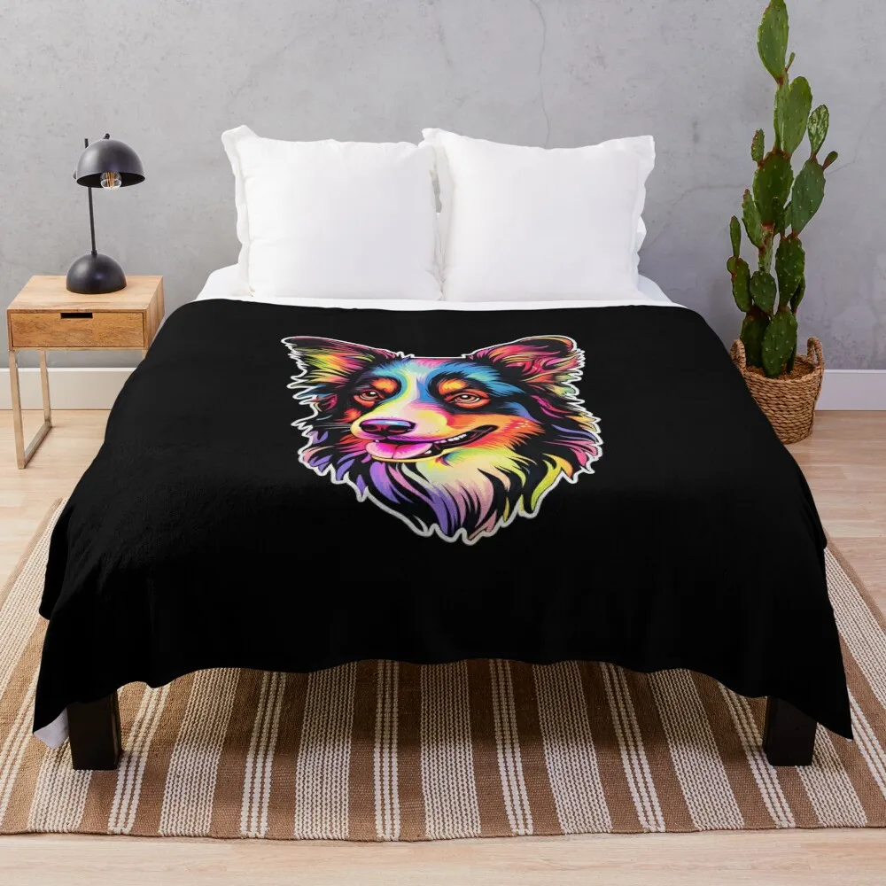 

Border Collie Neon Design Throw Blanket Soft Beds warm for winter bed plaid Blankets