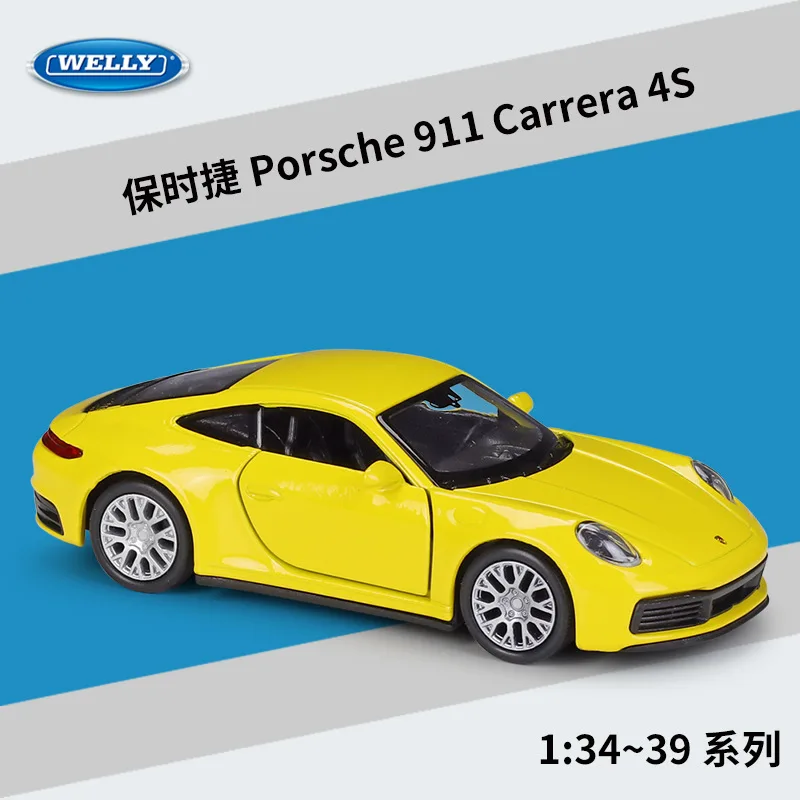 1:36 Porsche 911 Carrera 4S Simulation WELLY Willy Alloy Car Model Pull Back Car Double Door Toys Collection Gifts