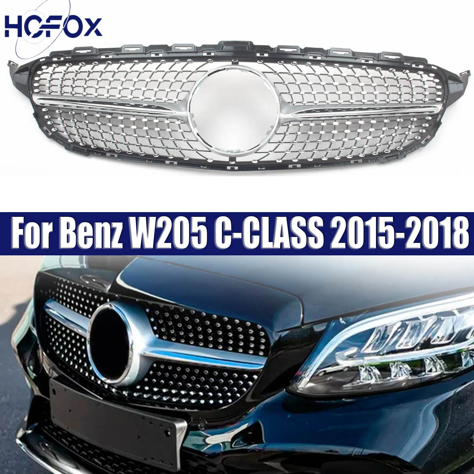 

Front Bumper Grill Grille Body Kit For Benz W205 C-CLASS 2015-2018 Without Camera Hole