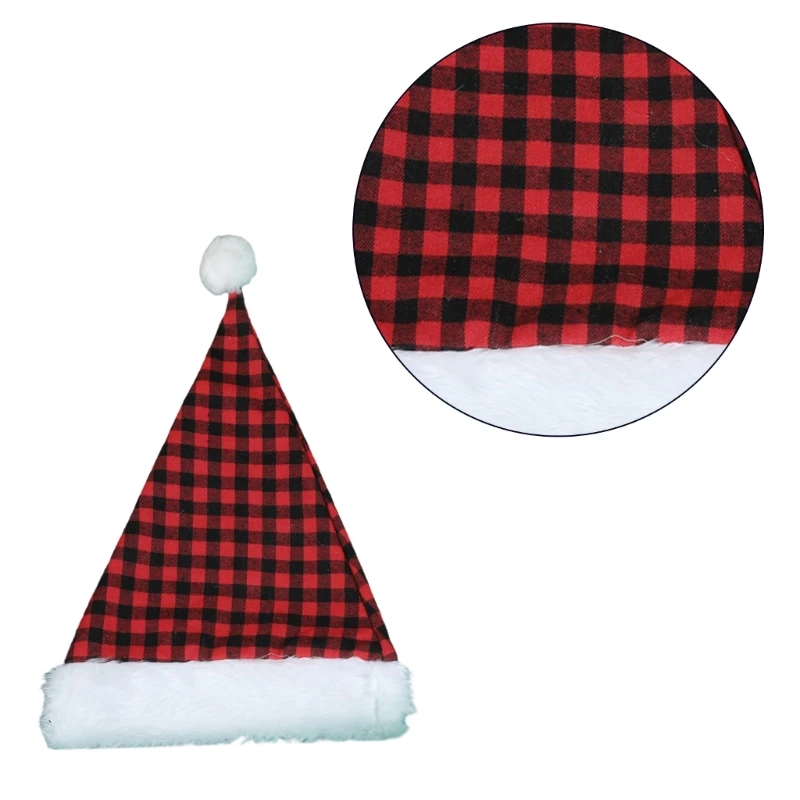 Christmas Santa Hat Plaids Santa Hat Plush Hat for Christmas and Holiday Party Props