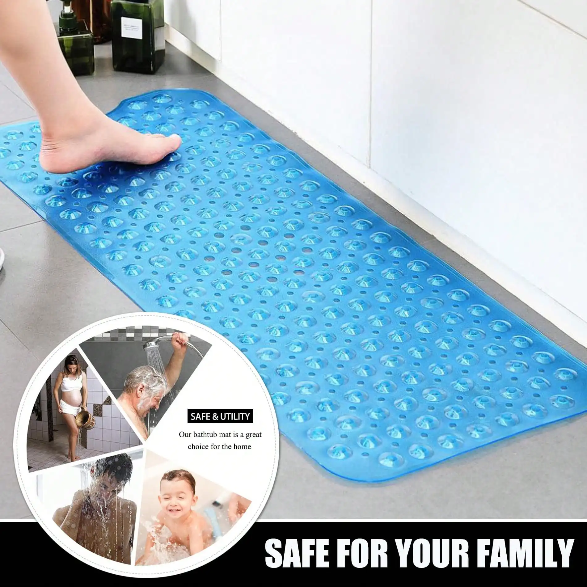 Extra Long Non-Slip Bathtub Mat With Drainage Holes And Suction Cups Non-Slip Bathtub Mat, 40 X 16 Inch Extra Long Bathtub Mat, Soft On Feet Machine Washable Bathroom Shower Mat - Ideal For Home, Hotel, sh260610154062047983981