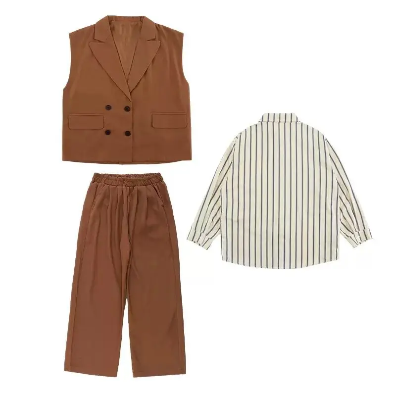 

Детская красивая одежда для выступлений, уличная одежда для мальчиков и девочек, свободные костюмы в стиле хип-хоп, джаз, комплекты из 2 предметов, жилет и брюки, костюм