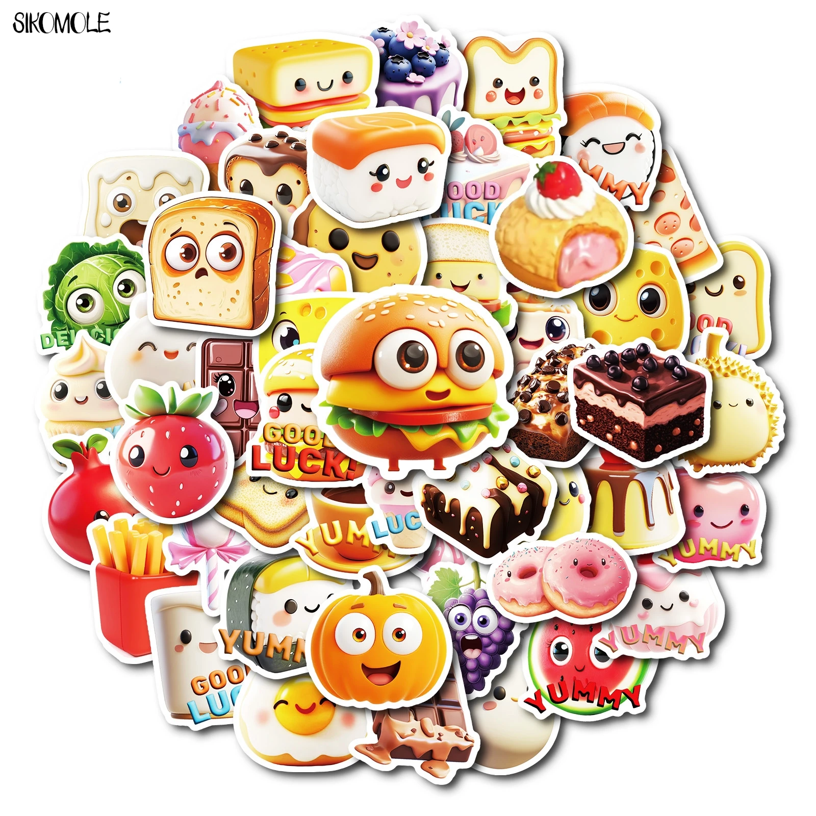 귀여운 만화 음식 음료 스티커, 귀여운 미학 DIY 노트북 기타, 여행 스케이트보드 장난감, 그래피티 스티커, 10 개, 30 개, 50 개