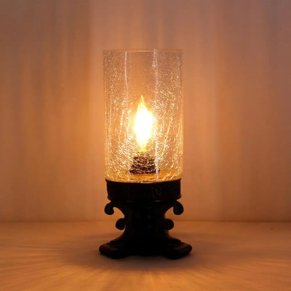 

ANLONGLmall Crackled Glass Table Lamp Mini Candle Desk Night Light Black Resin Base 4" D x 4" W x 10.5" H