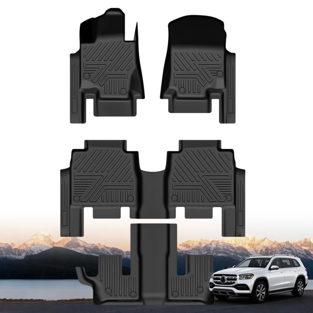 KQX TPE Waterproof 4-Piece Full Set 3mm Thick Geometric Pattern Car Floor Mats for Benz GLS450