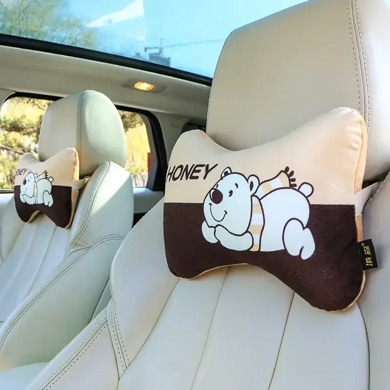 2pcs Cartoon Headrest Pillow Cute Headrest Plush Cartoon Animal Car Lumbar Support Pillow Creative Car Neck Pillow Accessories