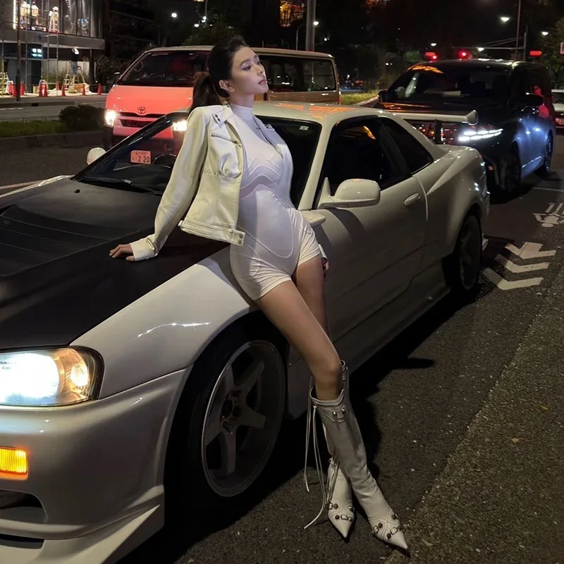 2026 Women Street Style Mesh Splicing Jumpsuit Hollow Out Sleeveless Playsuits Spicy Girl Futuristic Punk Tight Sports Shaping