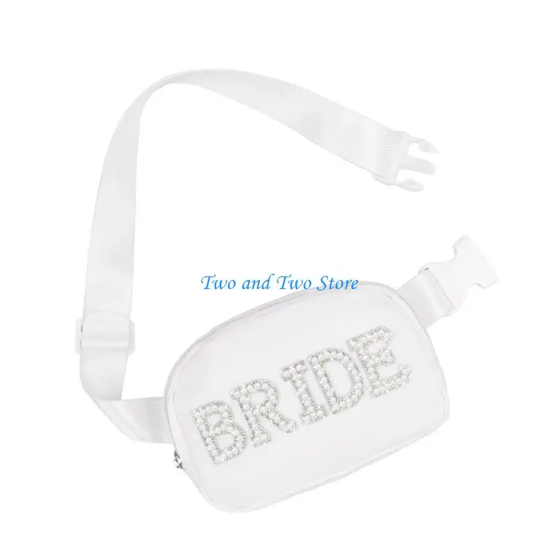 Hx6f brilhante pérolas carta noiva senhora náilon cintura saco design elegante para armazenamento essencial casamento