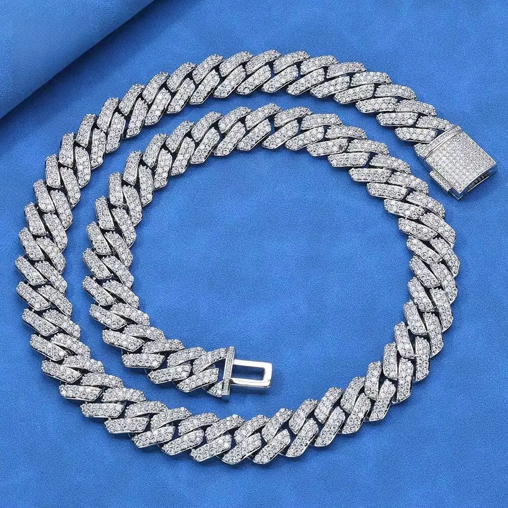 Fashion Miami Cuban 15MM Two Tone Link Curb Chain Necklaces Pass Diamond Test Pen VVS Moissanite Elegant 15mm Flat Necklace..