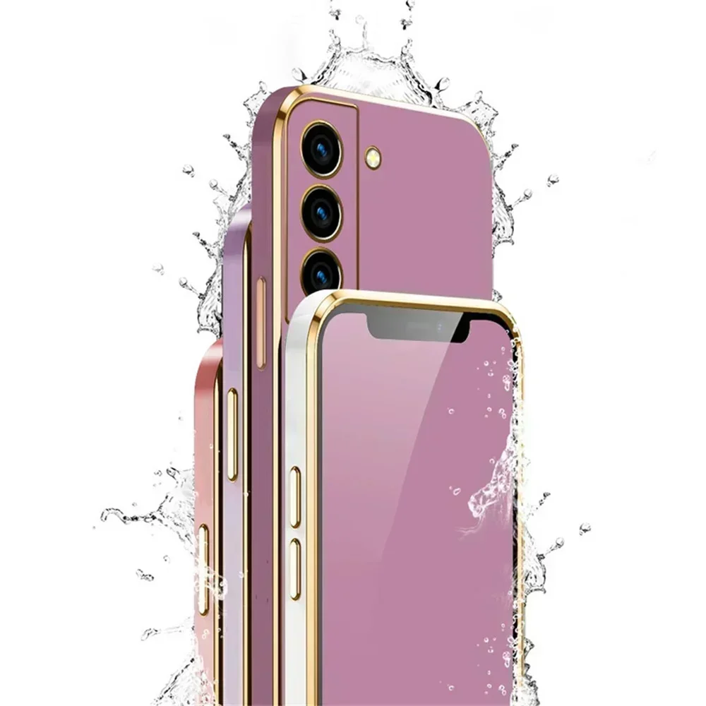 삼성 S22 울트라 S23 S21 플러스 s21 FE 케이스 커버 용 고급 도금 스퀘어 폰 케이스 갤럭시 S 21 S22 S20 FE 실리콘 케이스