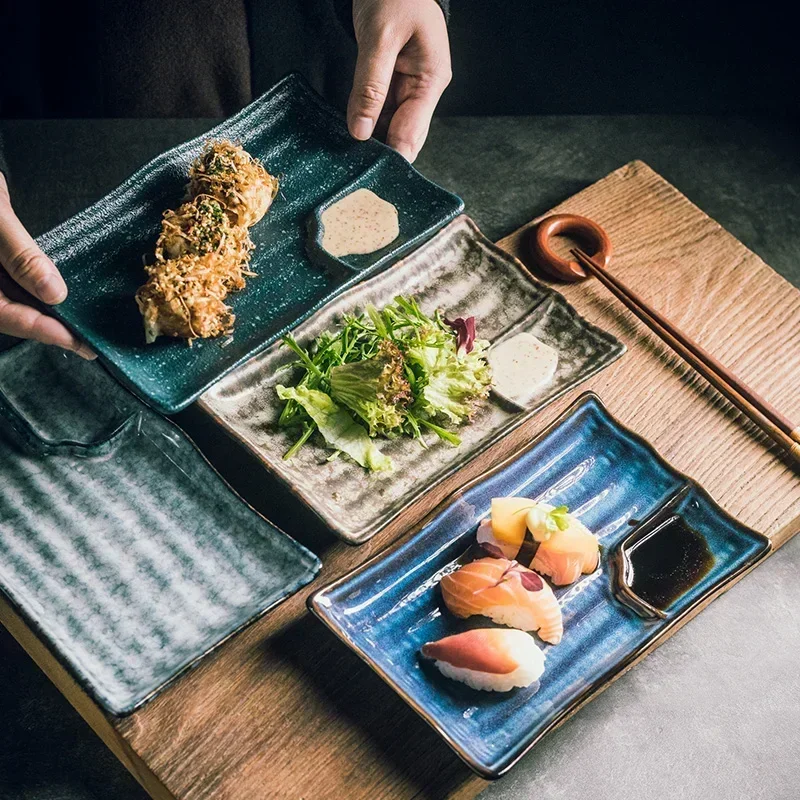 

Ceramic Japanese dumpling dish with dipping sauce dish Creative home sushi plate