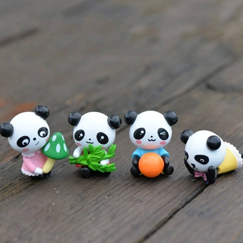 4PCS Cute Mini Panda Animal Figurines Dollhouse Toys Miniatures/Terrarium Micro Fairy Garden DIY Accessories Ornaments