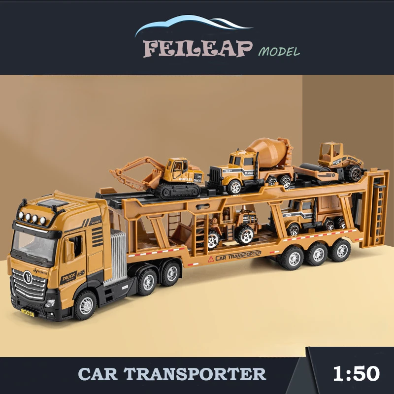 Die Cast Car Model 1/50 Scale Alloy Engineering Truck Transporter Model Mixer Excavator Dumper Vehicles Toys For Kids Boys Gift