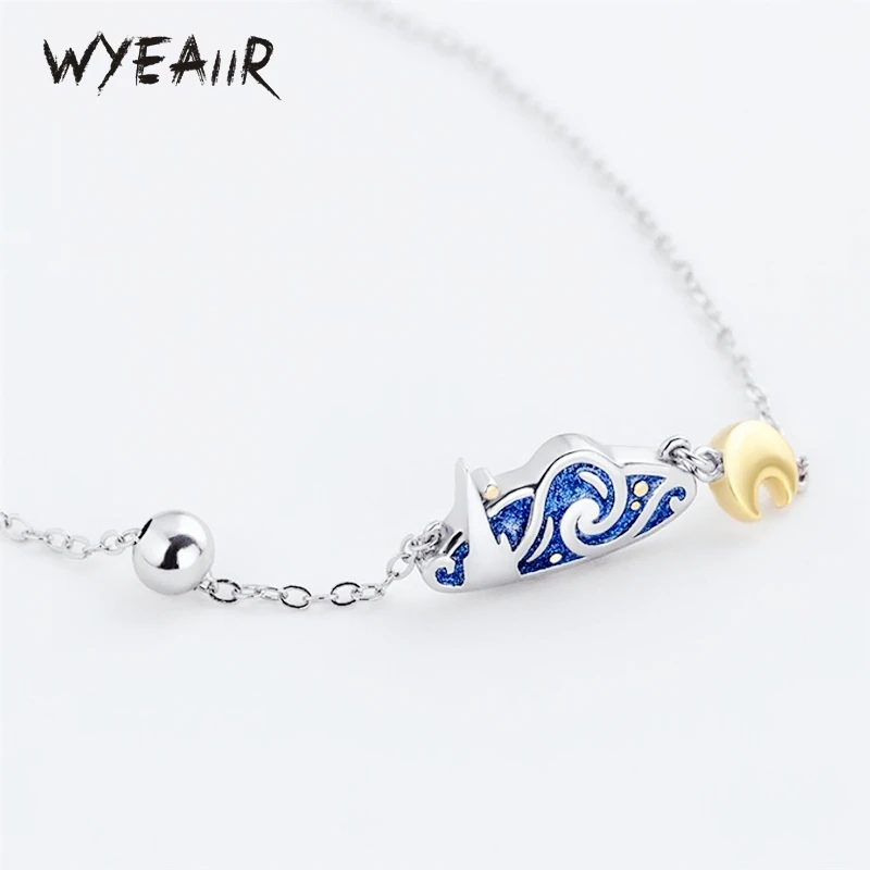 WYEAIIR 925 Sterling Silver Van Gogh Oil Painting Starry Sky Moon Blue Drop Glaze Fine Luxury Female Necklace For Women