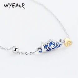 WYEAIIR 925 Sterling Silver Van Gogh Oil Painting Starry Sky Moon Blue Drop Glaze Fine Luxury Female Necklace For Women